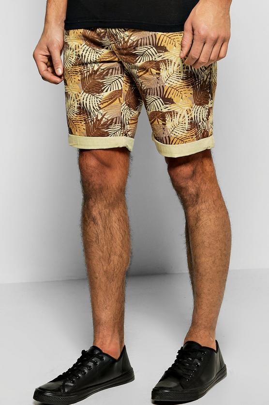 All Over Leaf Print Chino Short